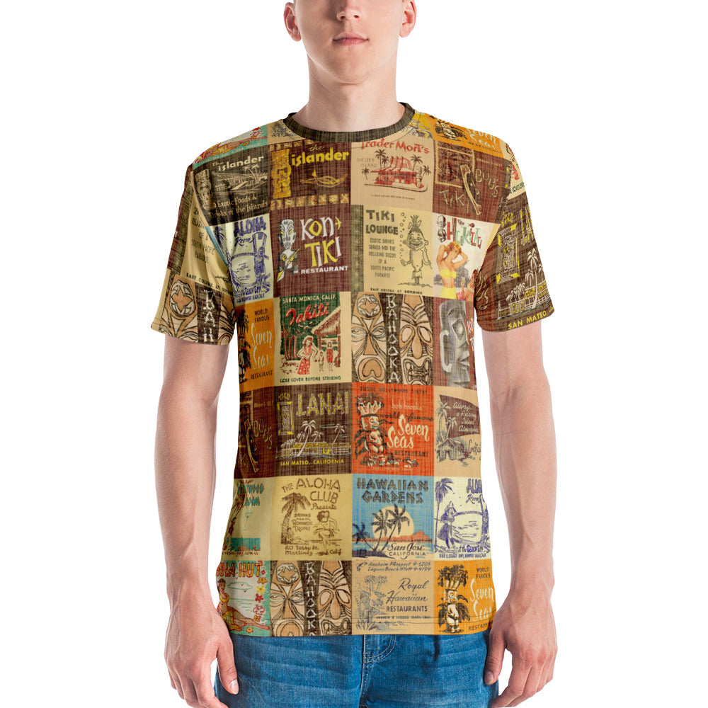 Men's Tiki Bar Shirt ~ Vintage Tiki Bar Matchbook Patchwork Art