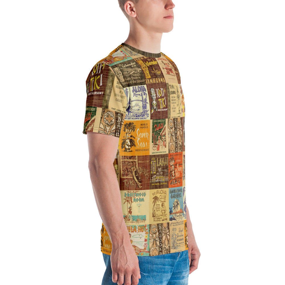 Men's Tiki Bar Shirt ~ Vintage Tiki Bar Matchbook Patchwork Art