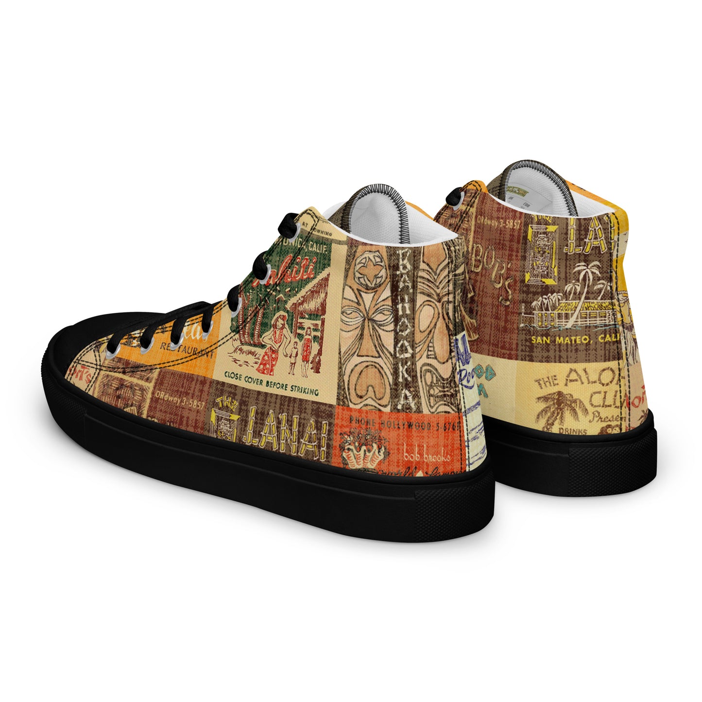 Men’s High Top Tiki Sneakers ~ Vintage Tiki Bar Matchbook Art