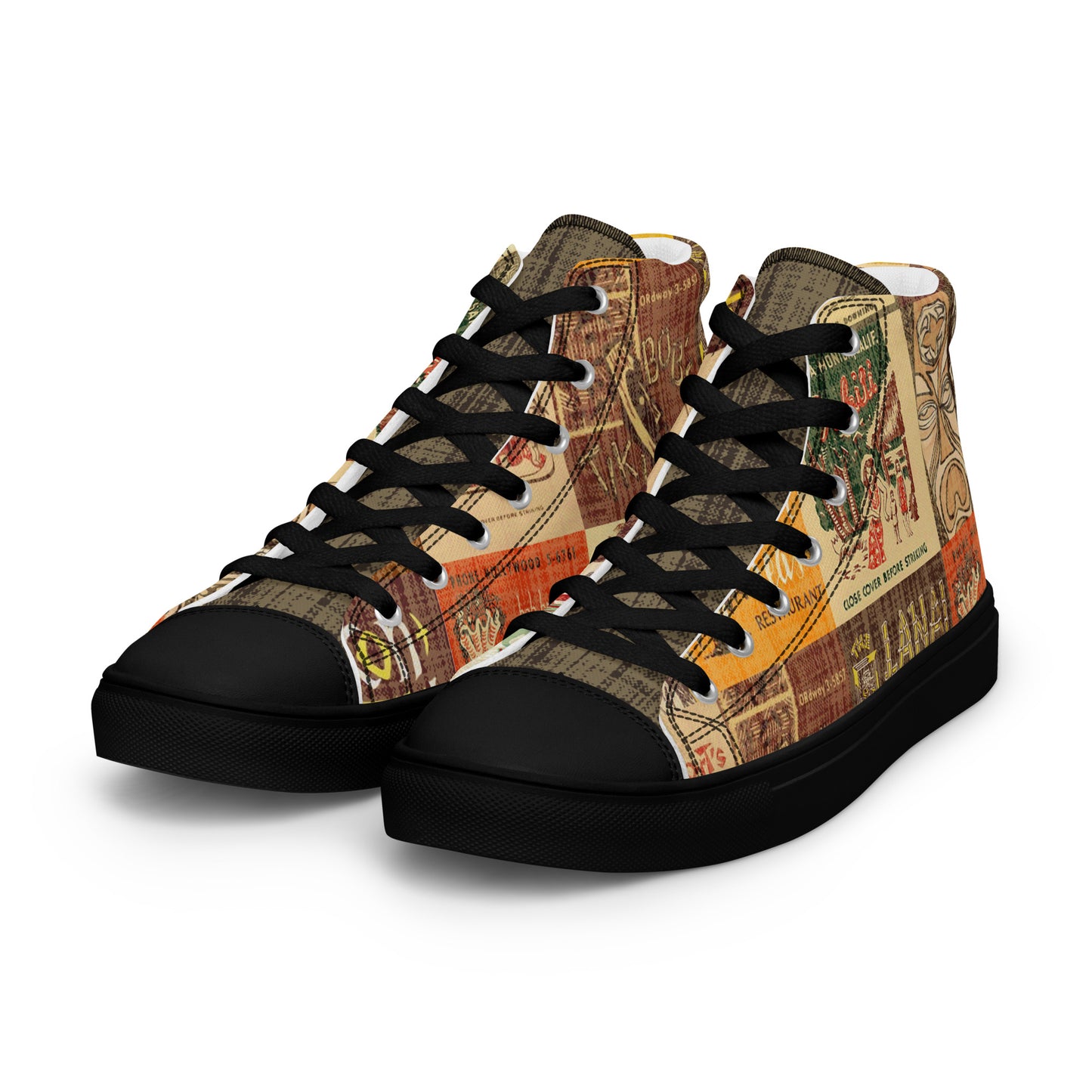 Men’s High Top Tiki Sneakers ~ Vintage Tiki Bar Matchbook Art