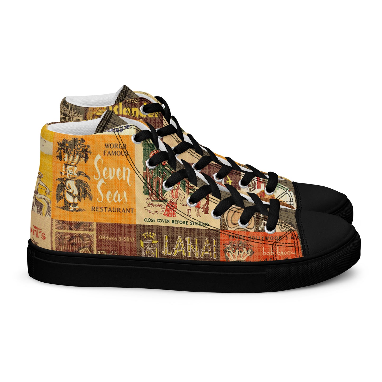 Men’s High Top Tiki Sneakers ~ Vintage Tiki Bar Matchbook Art