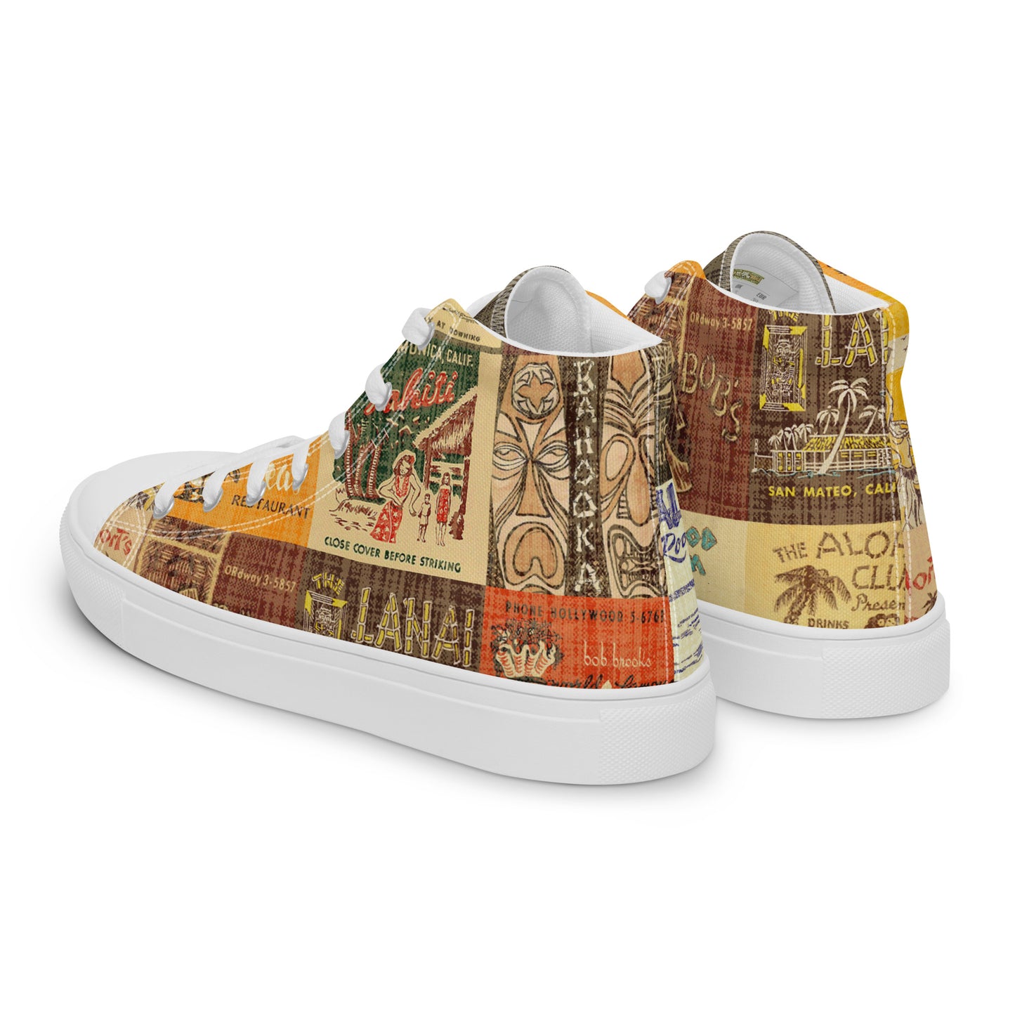 Men’s High Top Tiki Sneakers ~ Vintage Tiki Bar Matchbook Art