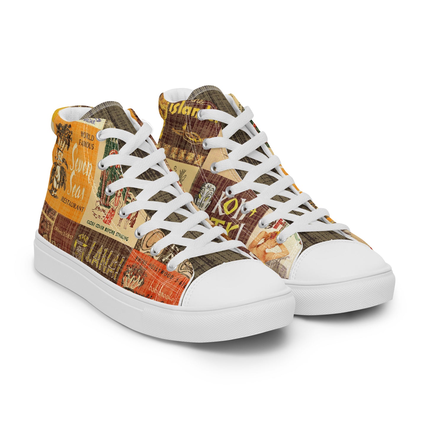 Men’s High Top Tiki Sneakers ~ Vintage Tiki Bar Matchbook Art