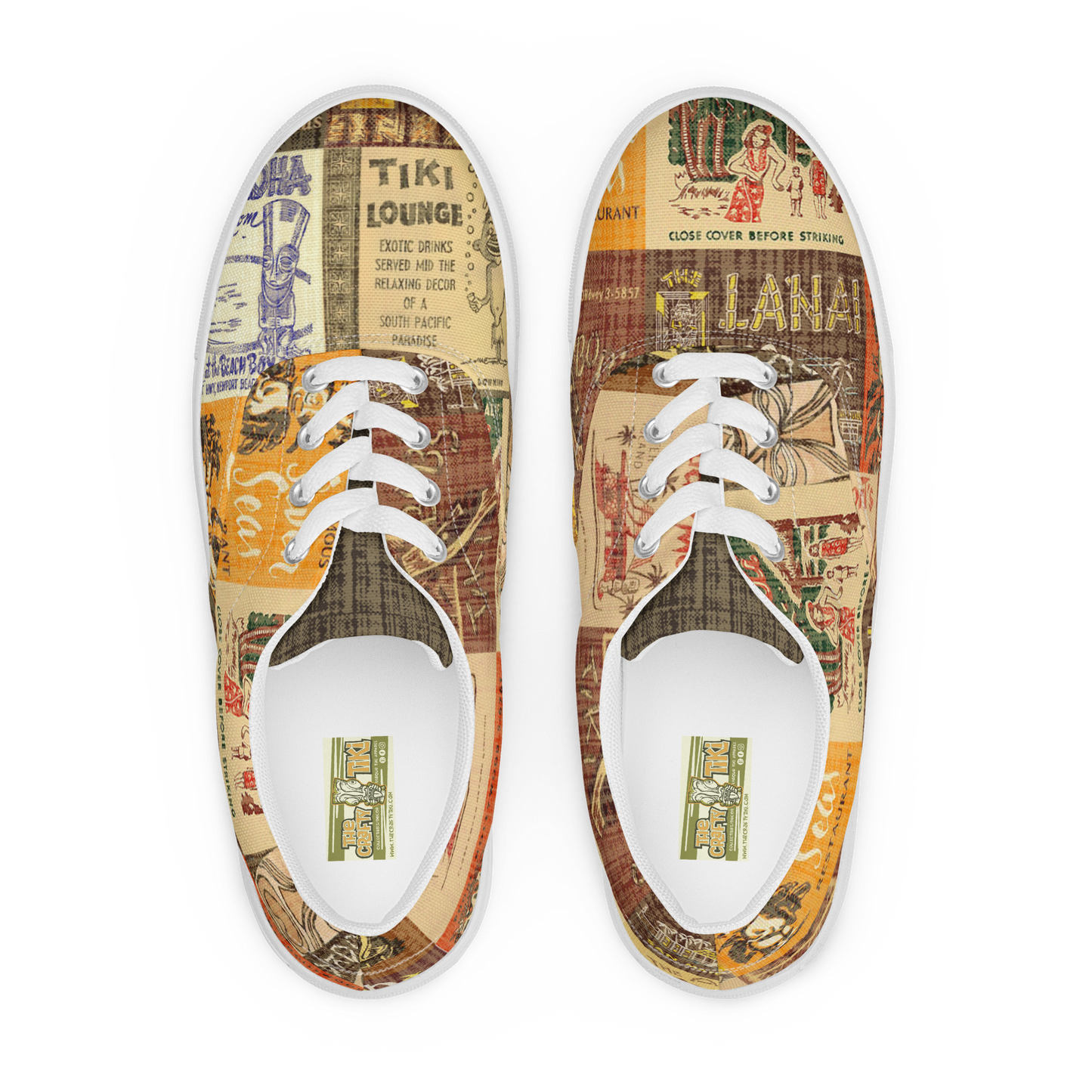 Men’s Low Cut Tiki Sneakers ~ Vintage Tiki Bar Matchbook Art