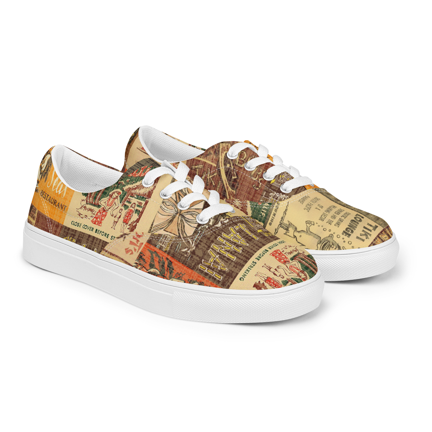 Men’s Low Cut Tiki Sneakers ~ Vintage Tiki Bar Matchbook Art